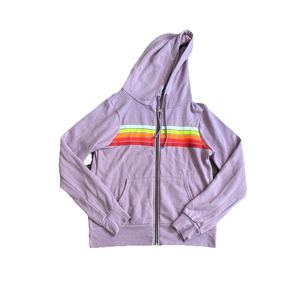 Aviator Nation Mauve Purple White Neon 5 Stripe Zip Up Hoodie Size Small - Picture 4 of 11